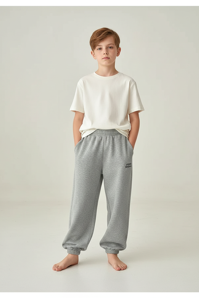 Pantalon Parachute Gris Ample Molletonné Garçon Décontracté