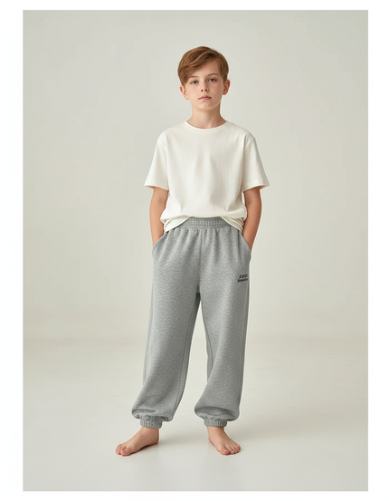 Pantalon Parachute Gris Ample Molletonné Garçon Décontracté
