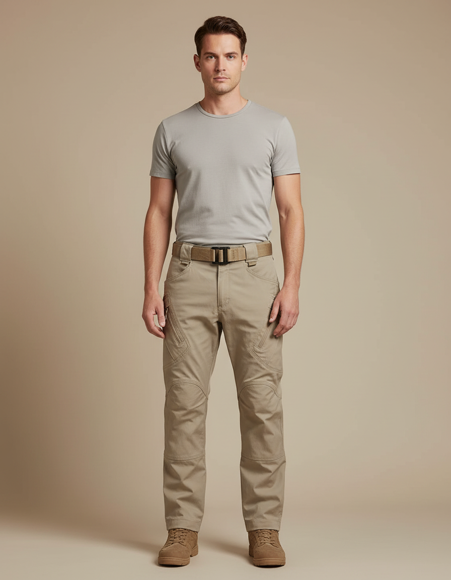 Pantalon Parachute Tactique Cargo Beige Homme Résistant - Toile