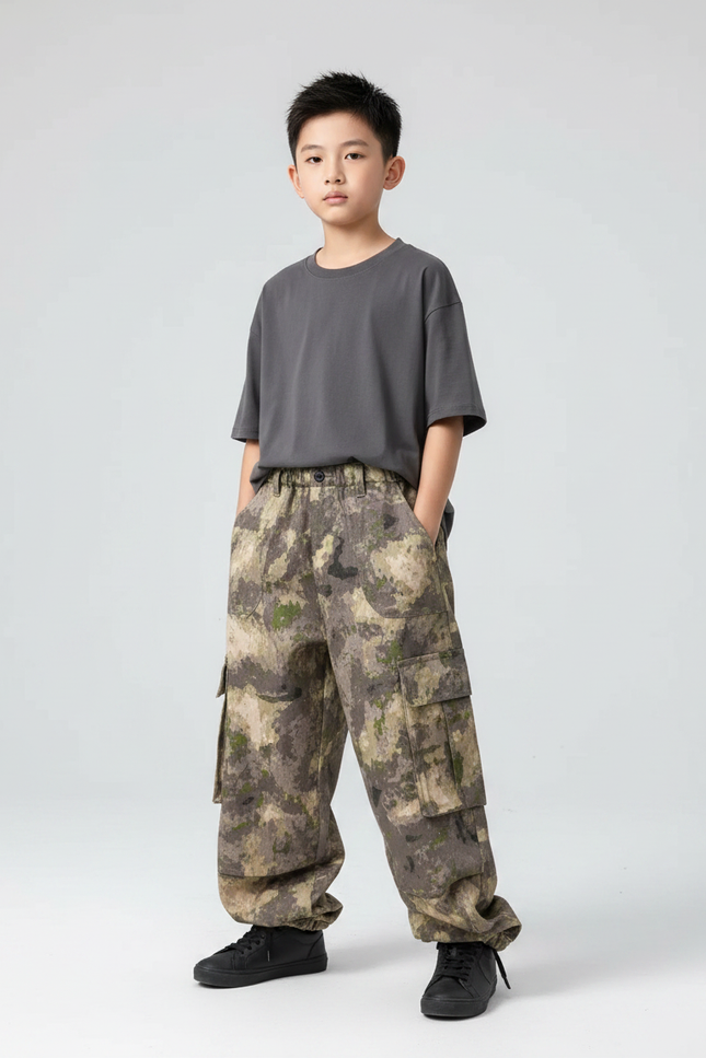 Pantalon Parachute Camouflage Ample Cargo Garçon Streetwear - Multicolore Toile