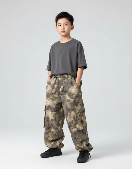 Pantalon Parachute Camouflage Ample Cargo Garçon Streetwear - Multicolore Toile