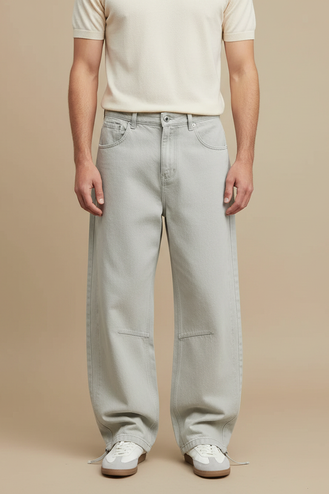 Pantalon Parachute Gris Clair Ample Coton Homme - Jean