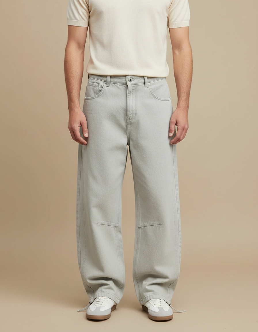 Pantalon Parachute Gris Clair Ample Coton Homme - Jean