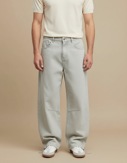Pantalon Parachute Gris Clair Ample Coton Homme - Jean