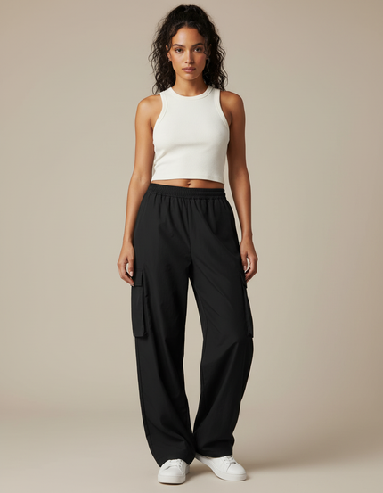 Pantalon Parachute Femme Noir Cargo Nylon - Polyester