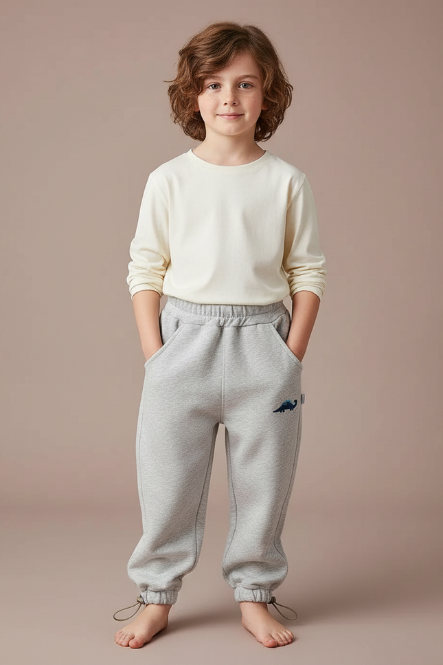 Pantalon Parachute Gris Molleton Brodé Confortable Enfant