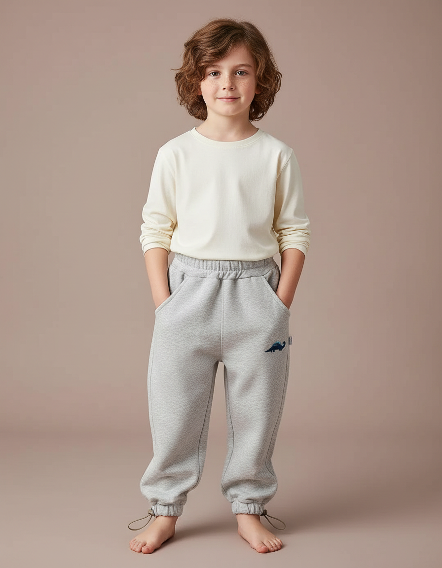 Pantalon Parachute Gris Molleton Brodé Confortable Enfant