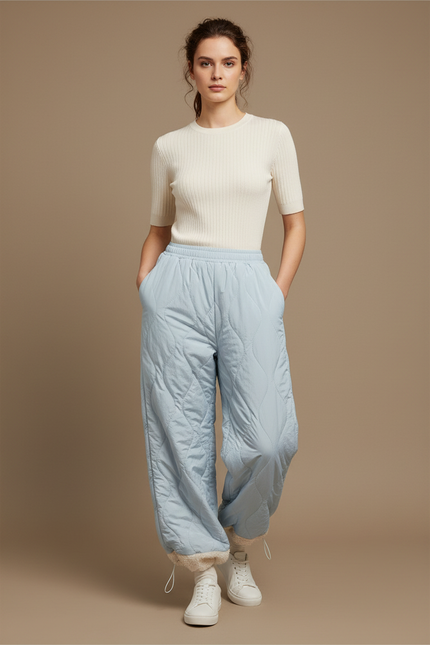 Pantalon Parachute Bleu Matelassé Ample Doublé Polaire - Polyester