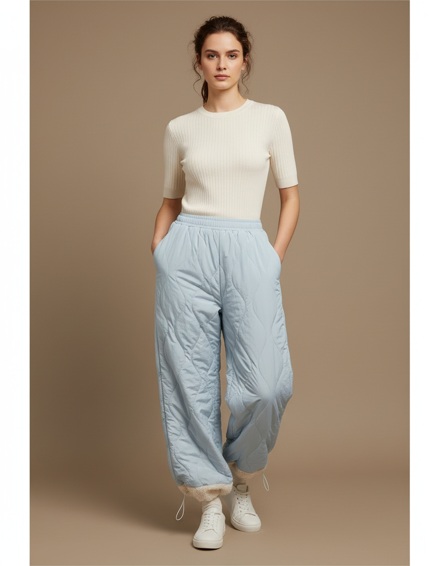 Pantalon Parachute Bleu Matelassé Ample Doublé Polaire - Polyester