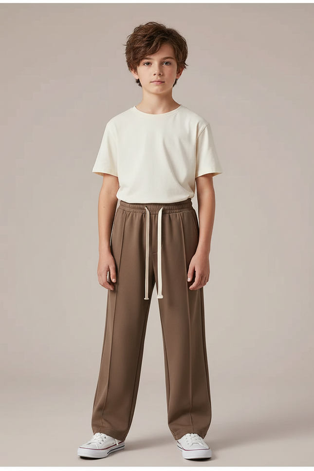 Pantalon Parachute Marron Ample Décontracté Cordon - Polyester