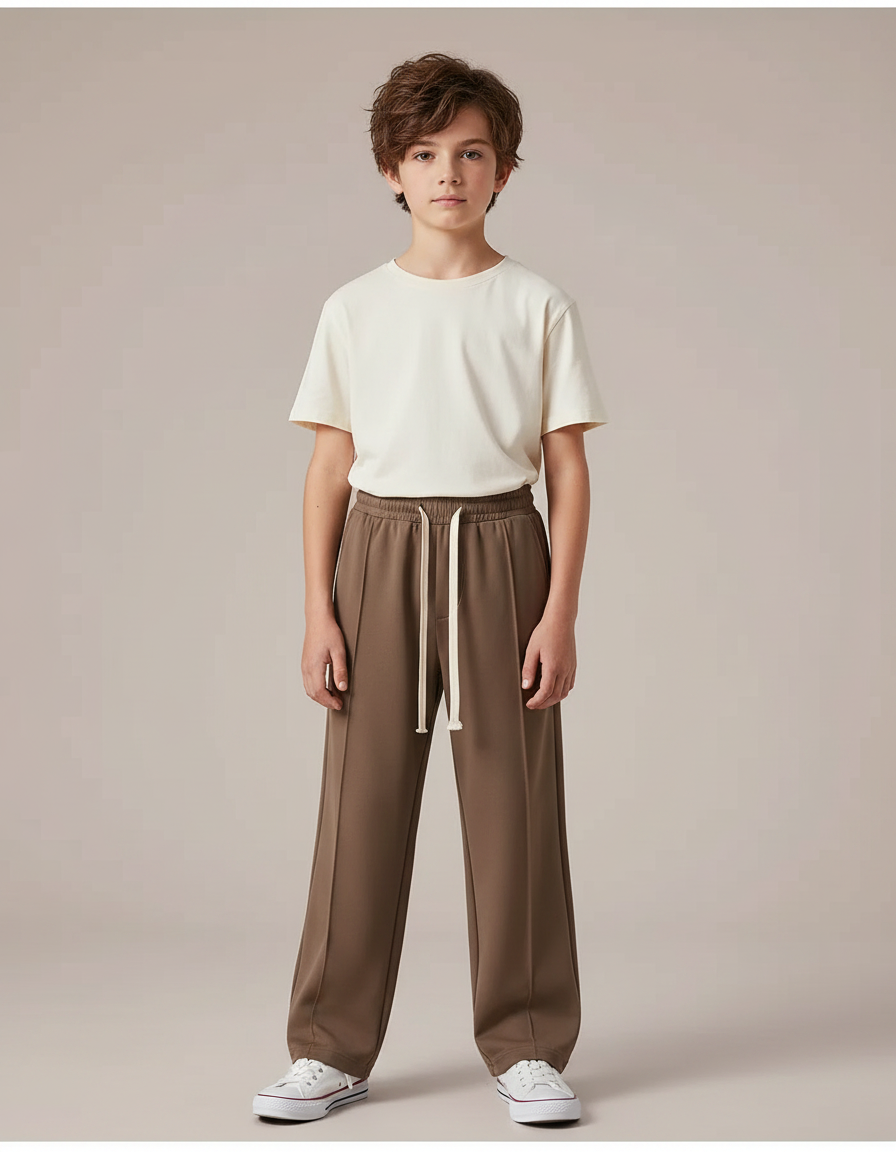 Pantalon Parachute Marron Ample Décontracté Cordon - Polyester