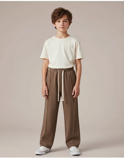 Pantalon Parachute Marron Ample Décontracté Cordon - Polyester