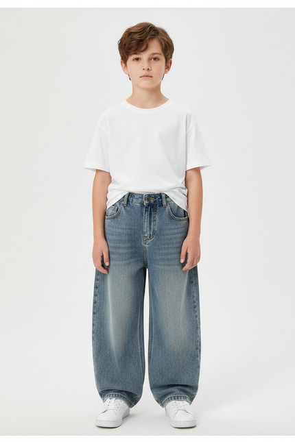 Pantalon Parachute Denim Ample Garçon Décontracté - Bleu Jean