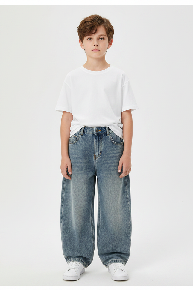 Pantalon Parachute Denim Ample Garçon Décontracté - Bleu Jean