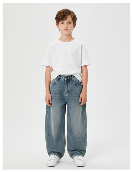 Pantalon Parachute Denim Ample Garçon Décontracté - Bleu Jean