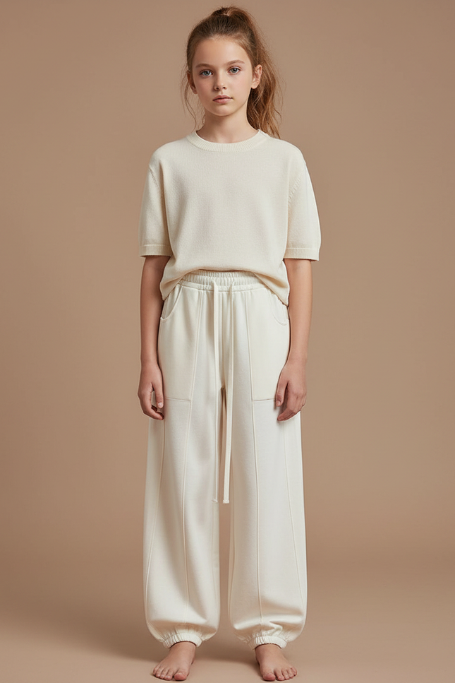Pantalon Parachute Crème Ample Décontracté Enfant - Beige Molleton