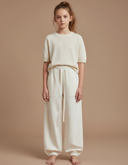 Pantalon Parachute Crème Ample Décontracté Enfant - Beige Molleton