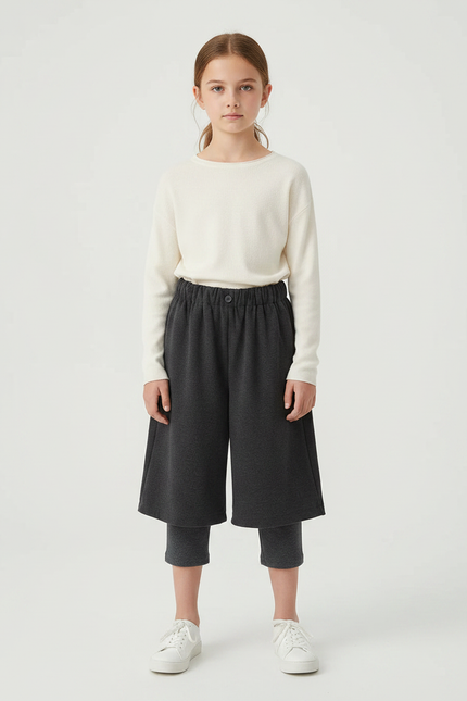 Pantalon Parachute Gris Ample Fille Hiver Velours