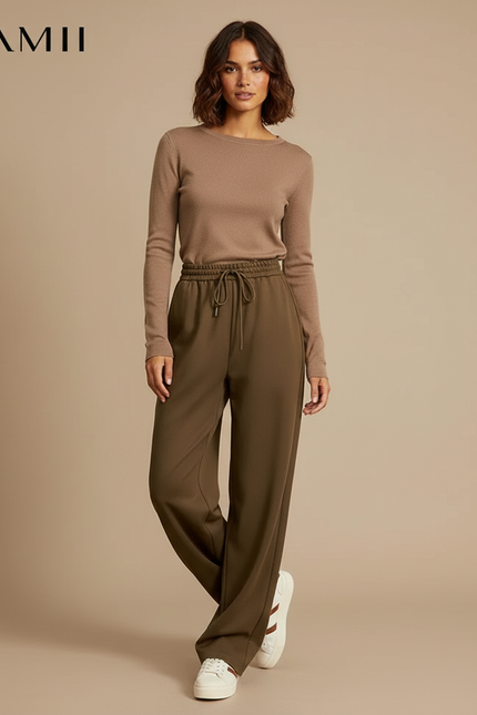 Pantalon Parachute Kaki Ample Fluide Décontracté Cordon - Polyester