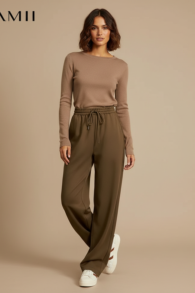 Pantalon Parachute Kaki Ample Fluide Décontracté Cordon - Polyester