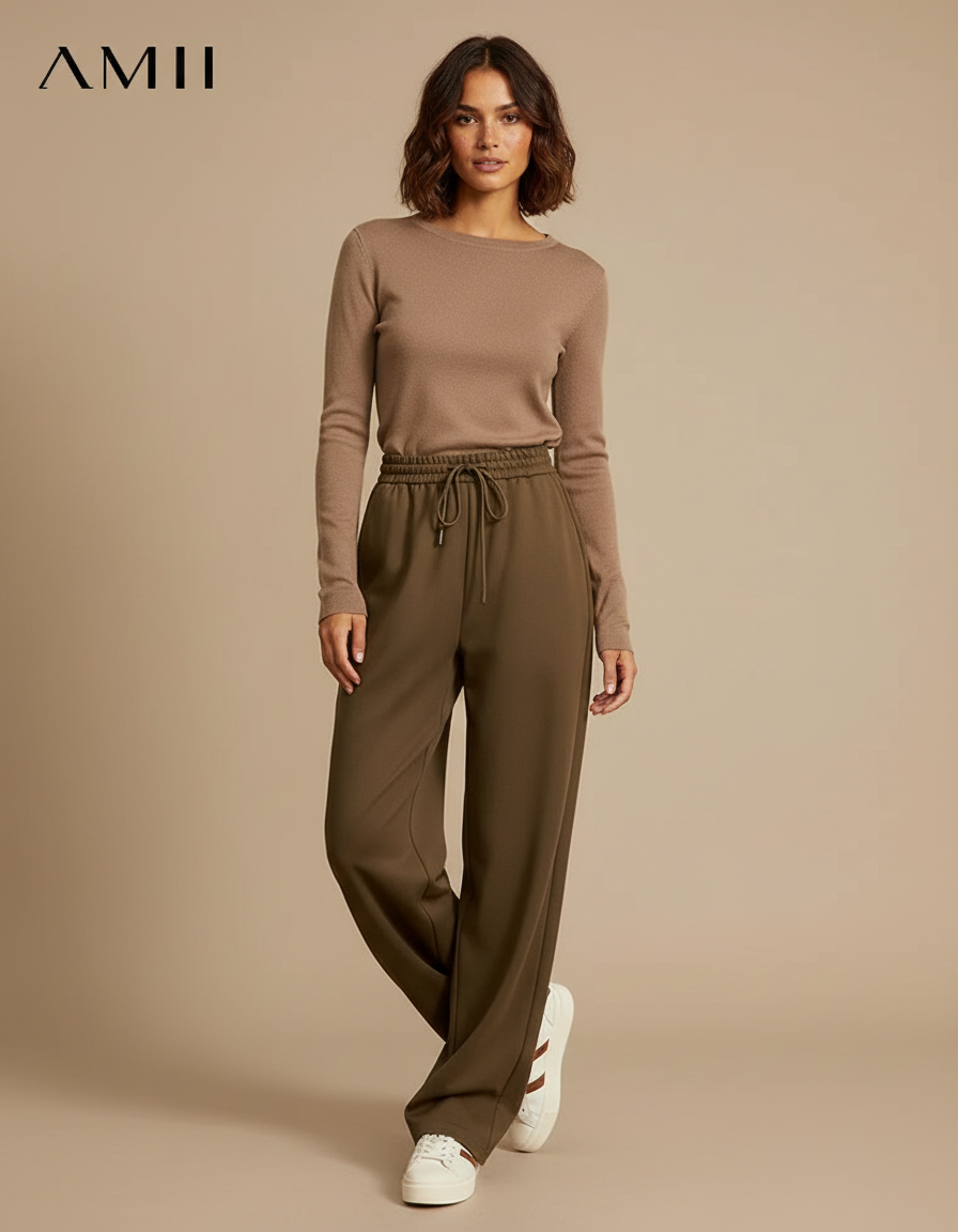 Pantalon Parachute Kaki Ample Fluide Décontracté Cordon - Polyester