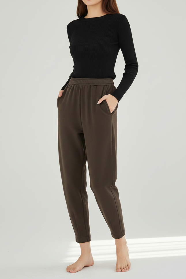 Pantalon Parachute Marron Chaud Confortable Décontracté Femme - Molleton