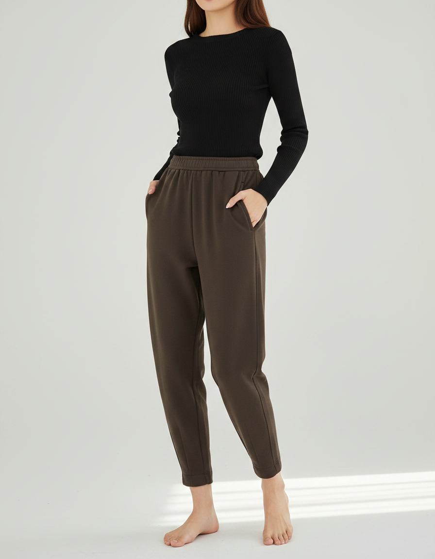 Pantalon Parachute Marron Chaud Confortable Décontracté Femme - Molleton
