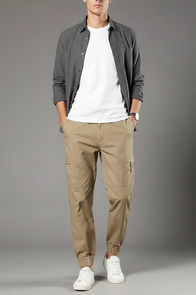 Pantalon Parachute Beige Cargo Coton Ample Homme