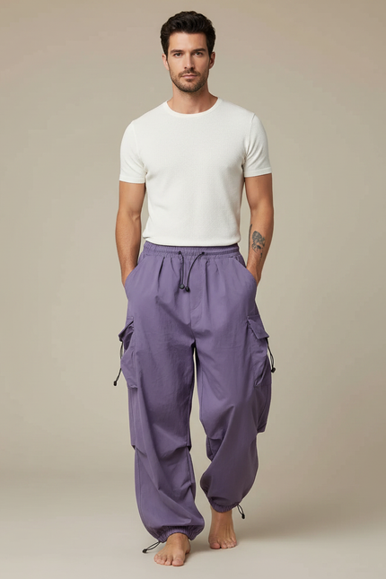 Pantalon Parachute Violet Cargo Ample Léger Homme - Polyester