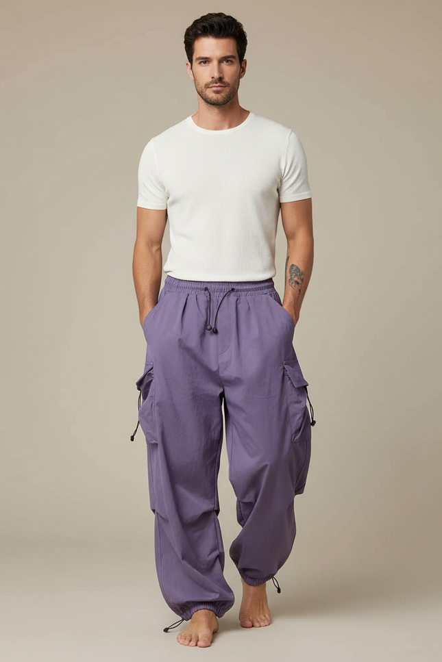 Pantalon Parachute Violet Cargo Ample Léger Homme - Polyester