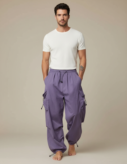 Pantalon Parachute Violet Cargo Ample Léger Homme - Polyester
