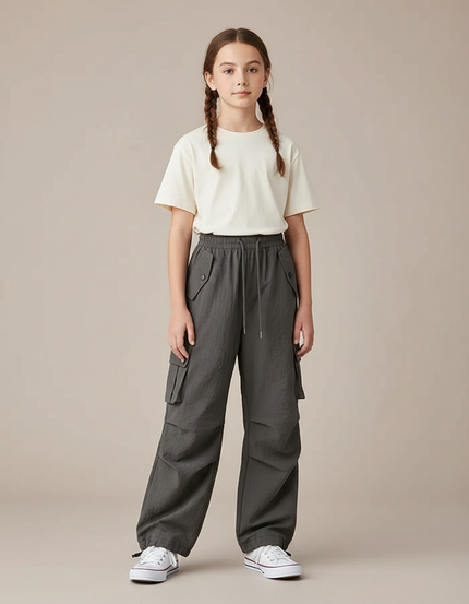 Pantalon Parachute Gris Cargo Ample Décontracté Enfant - Polyester