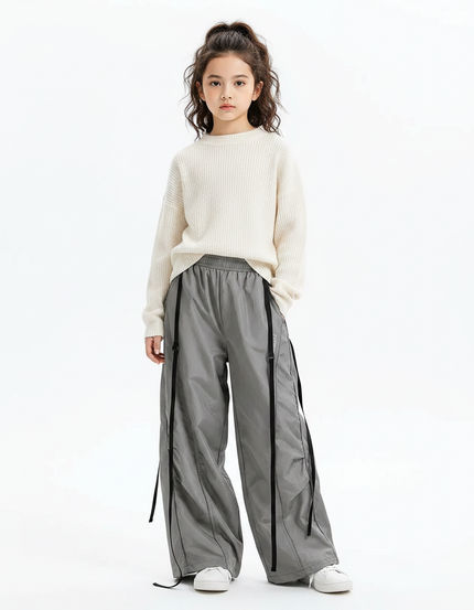 Pantalon Parachute Gris Ample Nylon Détails Noirs - Polyester