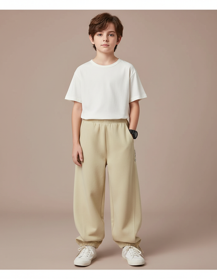 Pantalon Parachute Beige Ample Sportif Garçon Confortable - Molleton