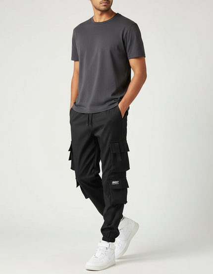 Pantalon Parachute Noir Cargo Multipoches Homme Jogger - Polyester