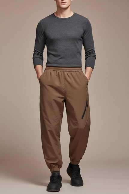 Pantalon Parachute Marron Ample Sport Décontracté Homme - Polyester