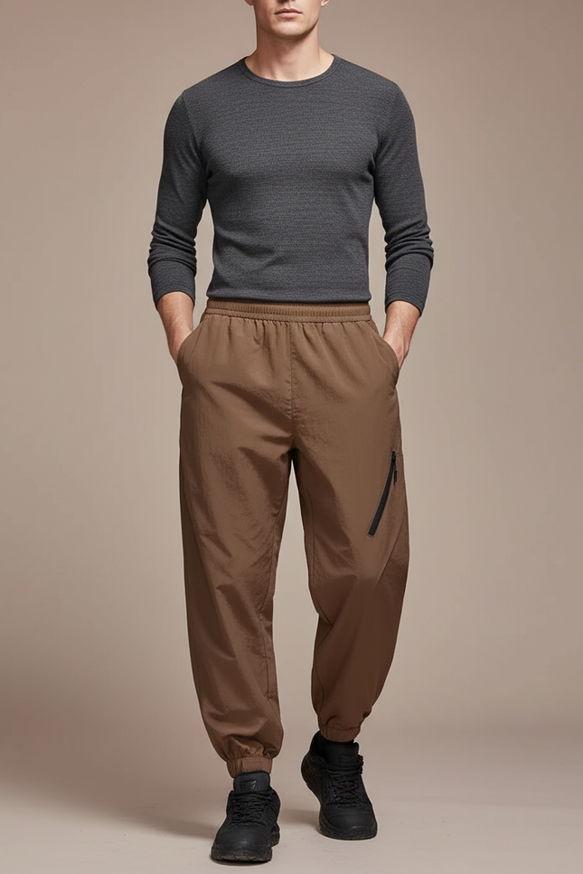 Pantalon Parachute Marron Ample Sport Décontracté Homme - Polyester