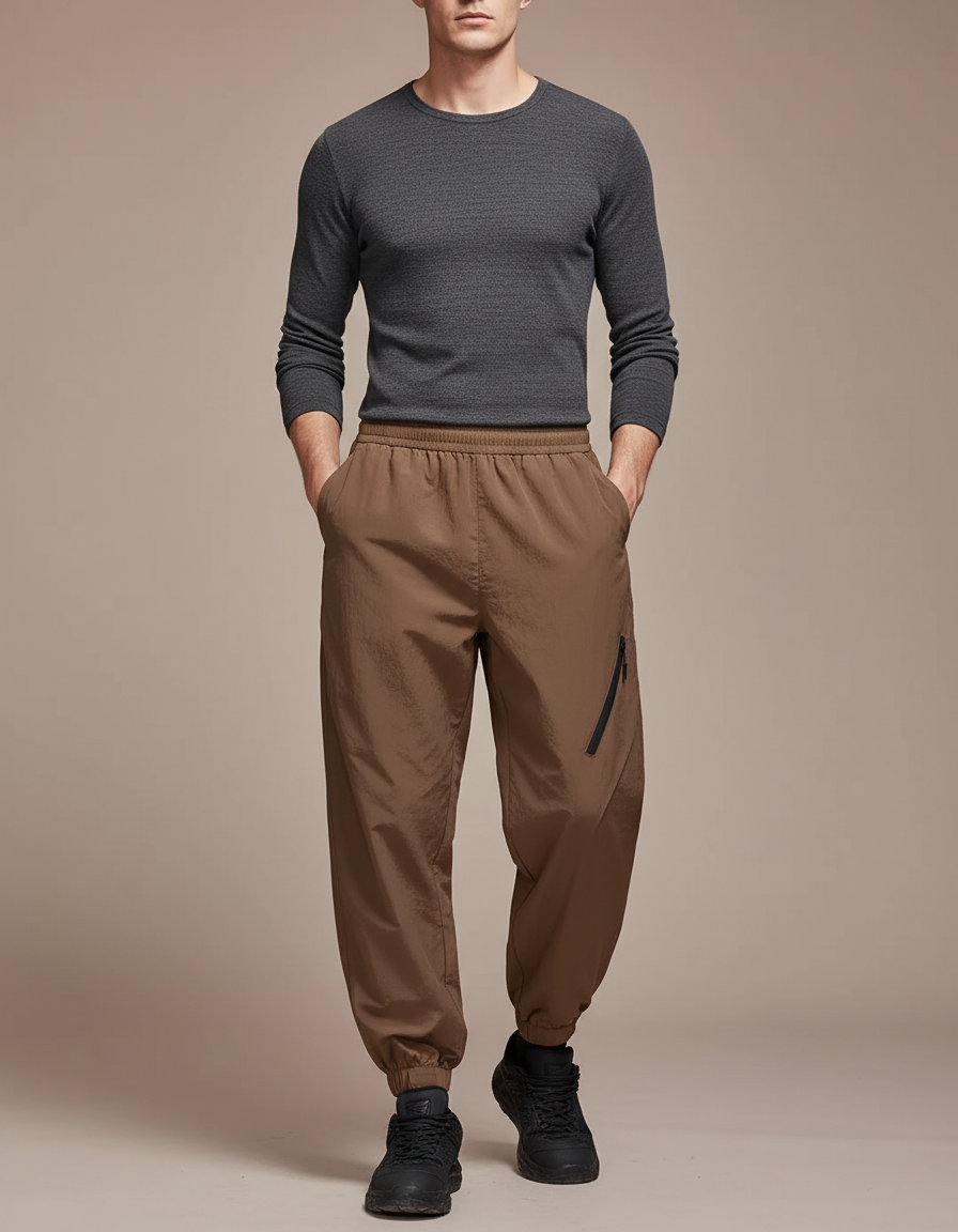 Pantalon Parachute Marron Ample Sport Décontracté Homme - Polyester