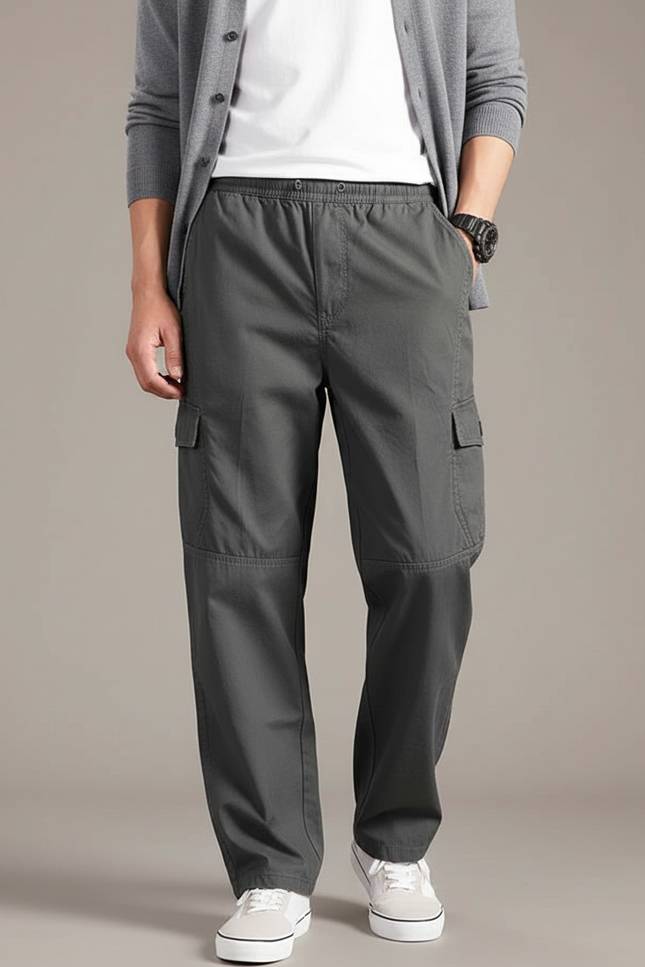 Pantalon Parachute Gris Ample Coton Homme
