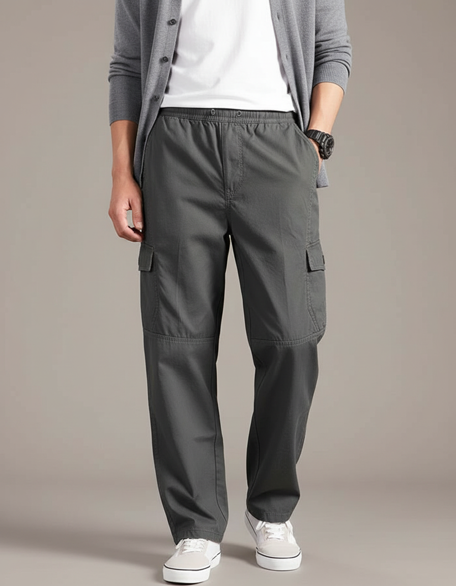 Pantalon Parachute Gris Ample Coton Homme