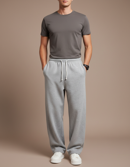 Pantalon Parachute Gris Ample Confort Cordon Décontracté - Molleton