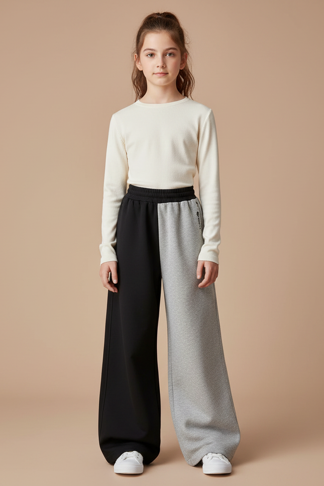 Pantalon Parachute Bicolore Ample Molleton Fille - Multicolore