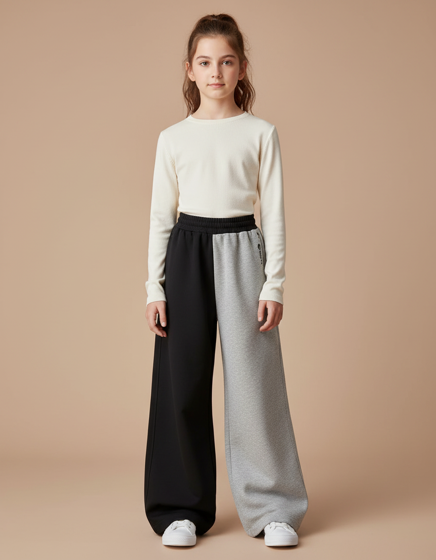 Pantalon Parachute Bicolore Ample Molleton Fille - Multicolore