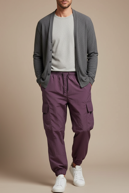Pantalon Parachute Violet Cargo Ample Homme - Polyester