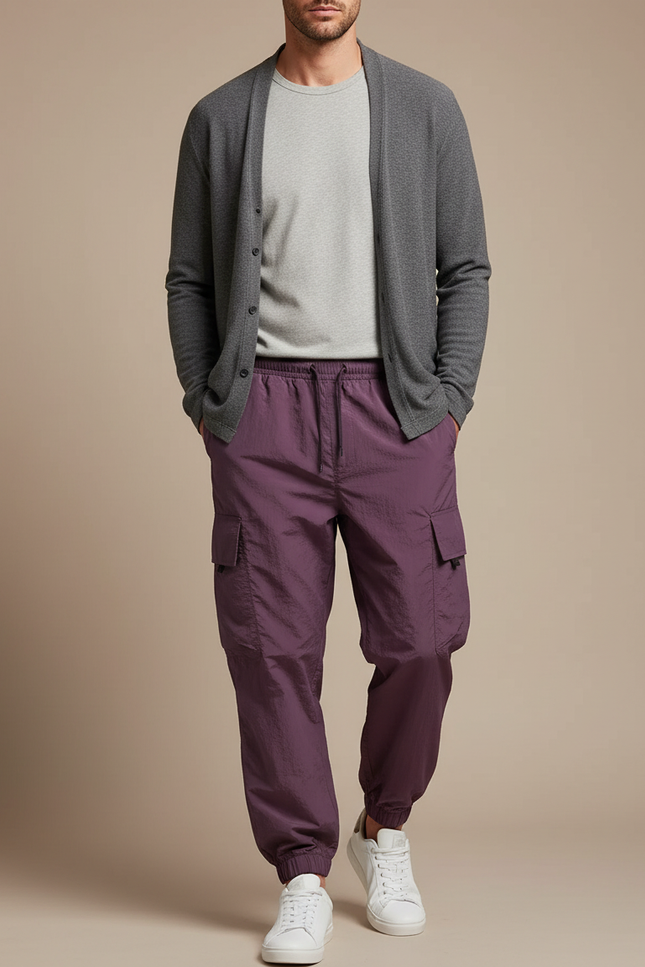 Pantalon Parachute Violet Cargo Ample Homme - Polyester