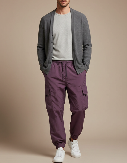 Pantalon Parachute Violet Cargo Ample Homme - Polyester