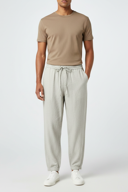 Pantalon Parachute Gris Clair Coton Lin Décontracté Homme
