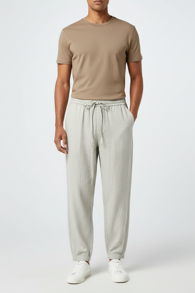 Pantalon Parachute Gris Clair Coton Lin Décontracté Homme