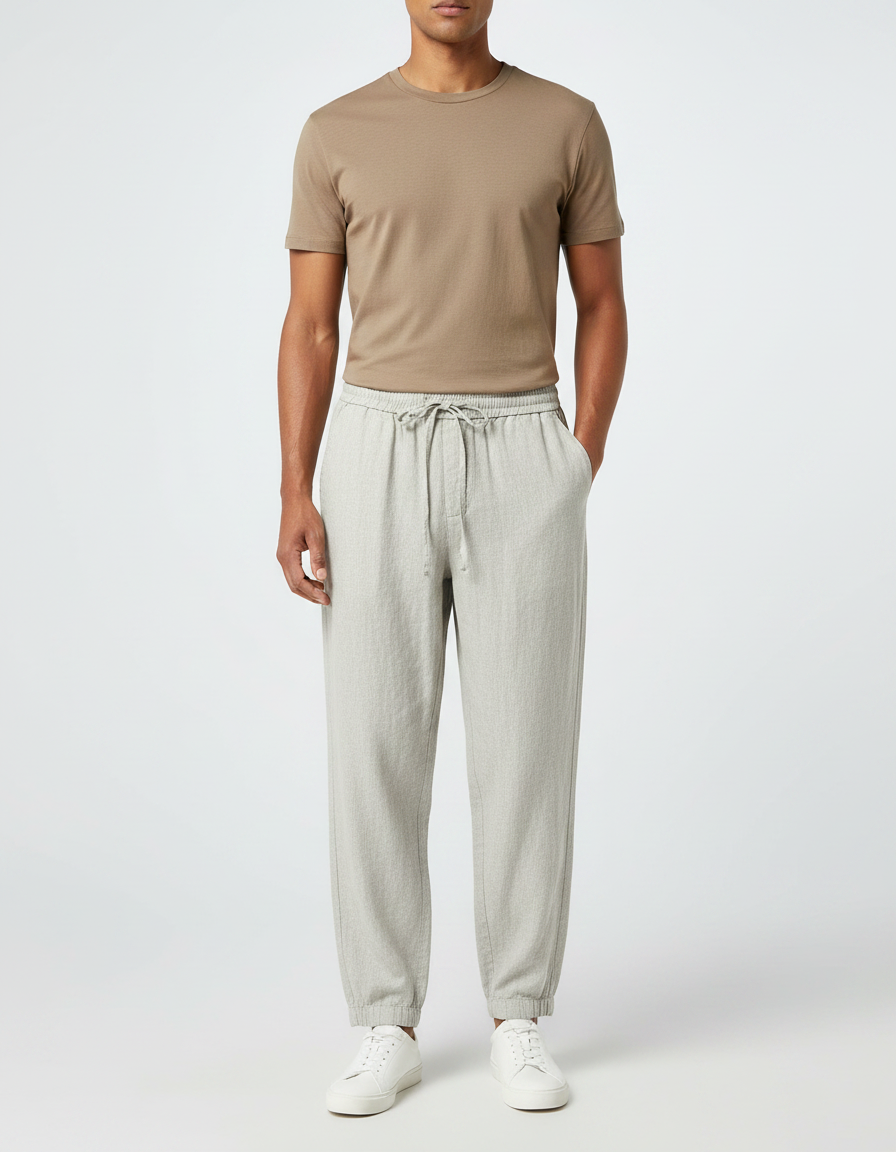 Pantalon Parachute Gris Clair Coton Lin Décontracté Homme