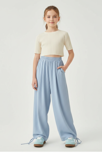 Pantalon Parachute Bleu Ciel Fluide Ample Décontracté Enfant - Viscose